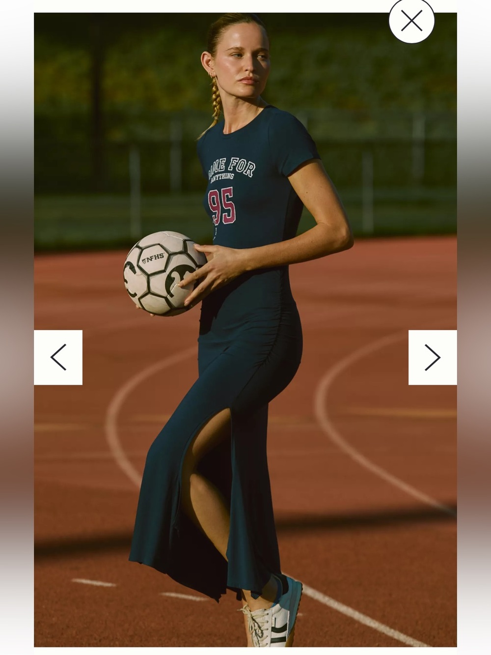 Anthropologie Daily Practice Navy Athletic Graphic Midi Dress with Side Slit S